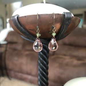 Genuine Mystic Pink Quartz and Peridot Earrings